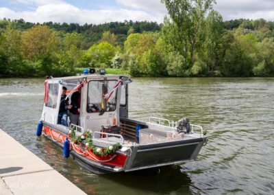 Da ist es - das neue Mehrzweckboot der Freiwilligen Feuerwehr Eibelstadt